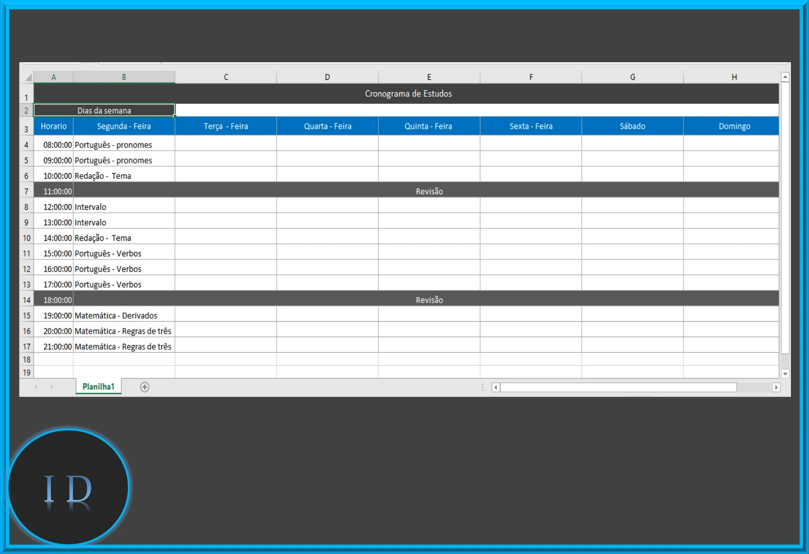 Planilha de estudos: como baixar e personalizar modelo no Excel